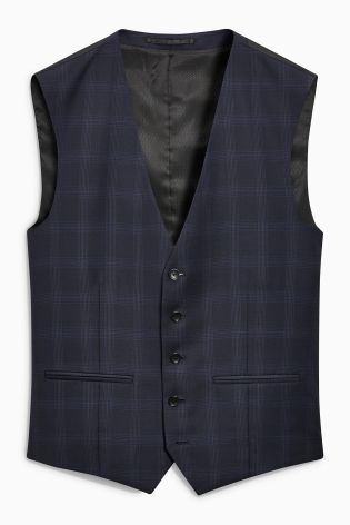 Navy Signature Crepe Check Tailored Fit Suit: Jacket